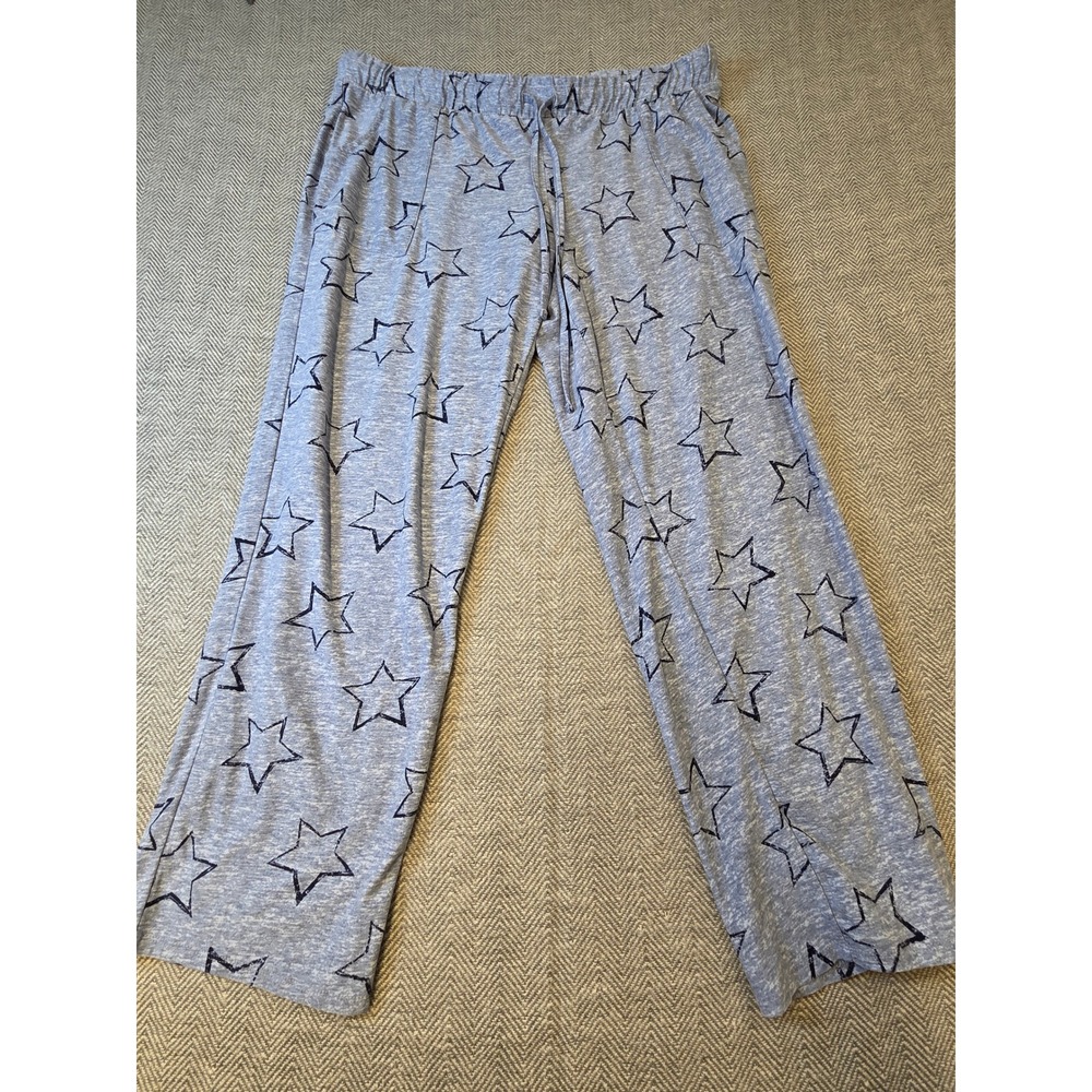 Lucky Brand Pajama Pants Women's XL Blue Heather Star Print Drawstring Wide Leg